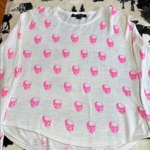 Skull Cashmere White Sweater with Pink Skull Print